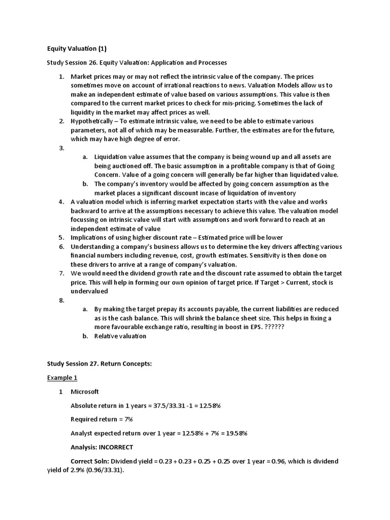 Equity Valuation Insights for CFA Level 2 | PDF | Stock Valuation ...