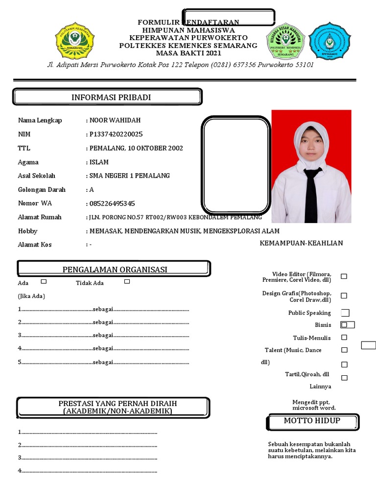 Contoh CV Pendaftaran Hima Mahasiswa | PDF