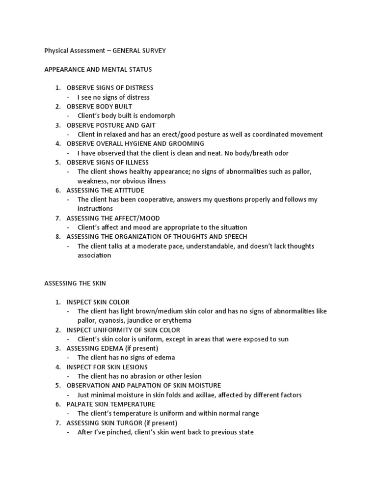 Nursing General Survey Assessment Guide | PDF | Nail (Anatomy ...