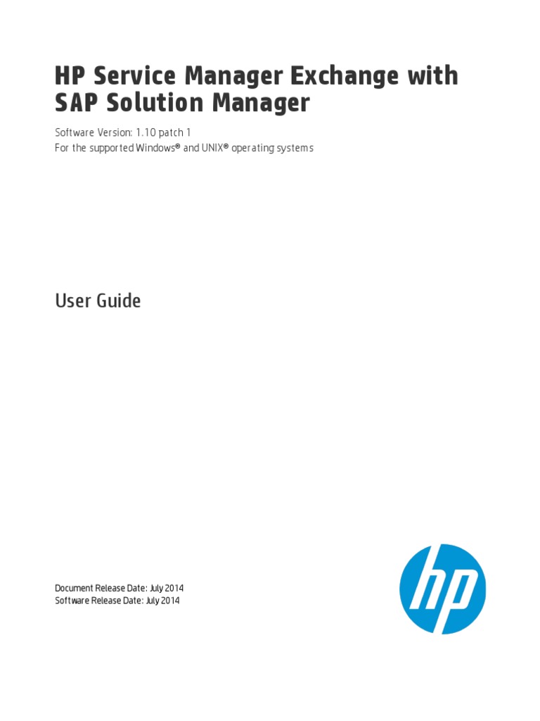 HP Service Manager Exchange With SAP Solution Manager User Guide