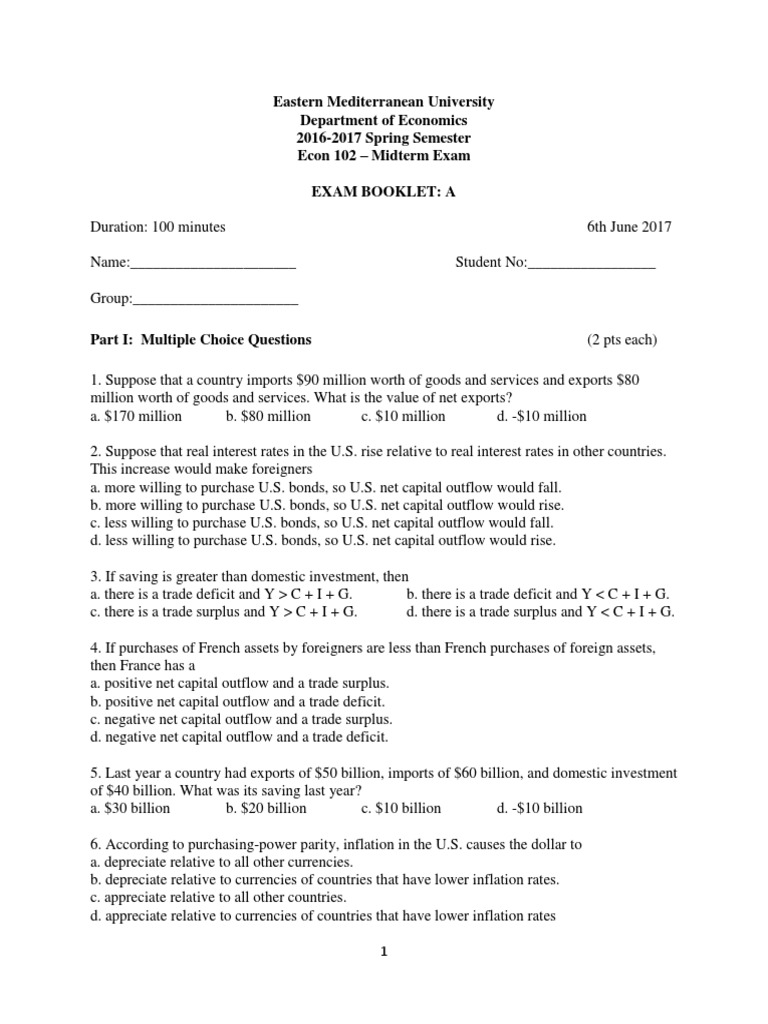 Econ 102 Midterm Exam Questions | PDF | Money Supply | Money