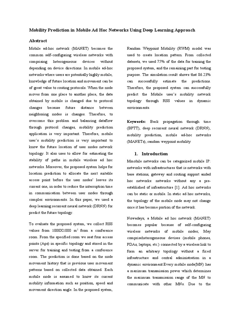 Deep Learning for MANET Mobility Prediction | PDF | Wireless Ad Hoc ...