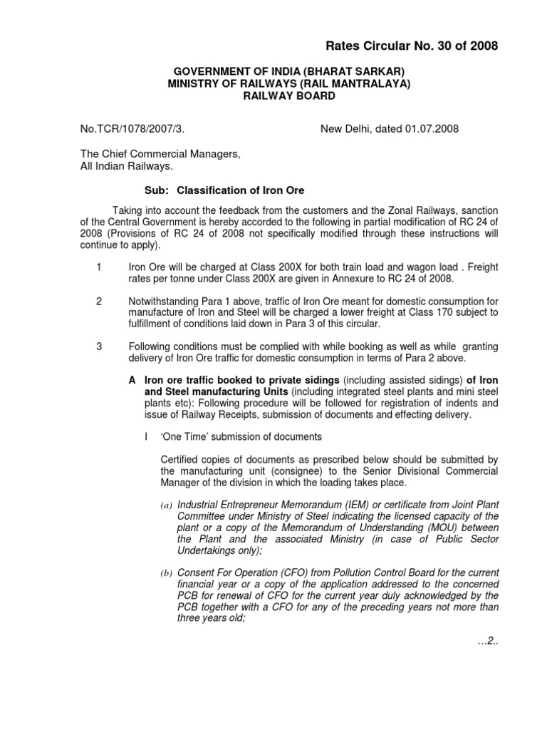 Classification and Freight Rates for Domestic and Export Iron Ore