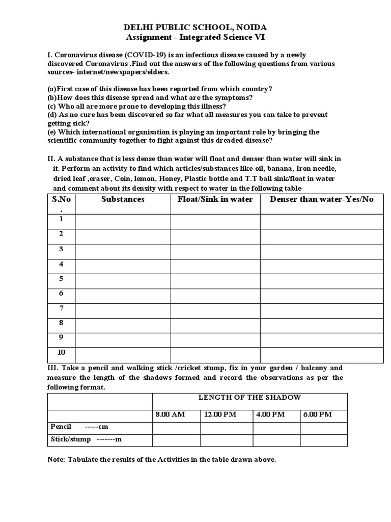 Assignment Class VI - Science | PDF