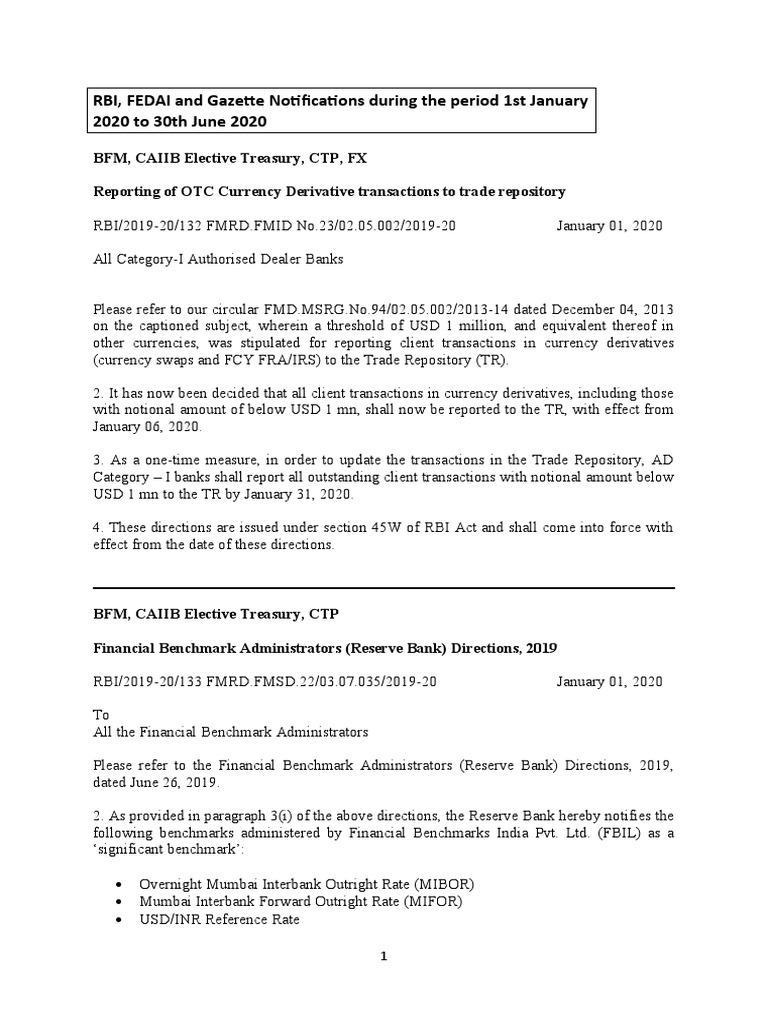 RBI Guidelines for Currency Derivatives | PDF | Reserve Bank Of India ...