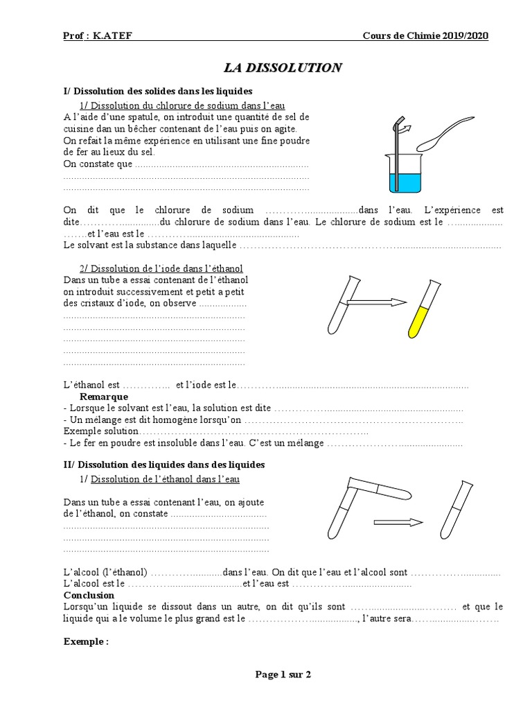 La dissolution en chimie : concepts clés | PDF | Chlorure de sodium ...