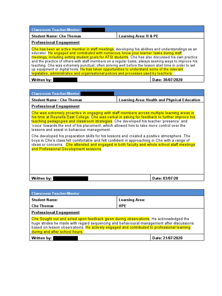 Che Thomas: Professional Engagement in HPE | PDF | Mentorship | Teachers