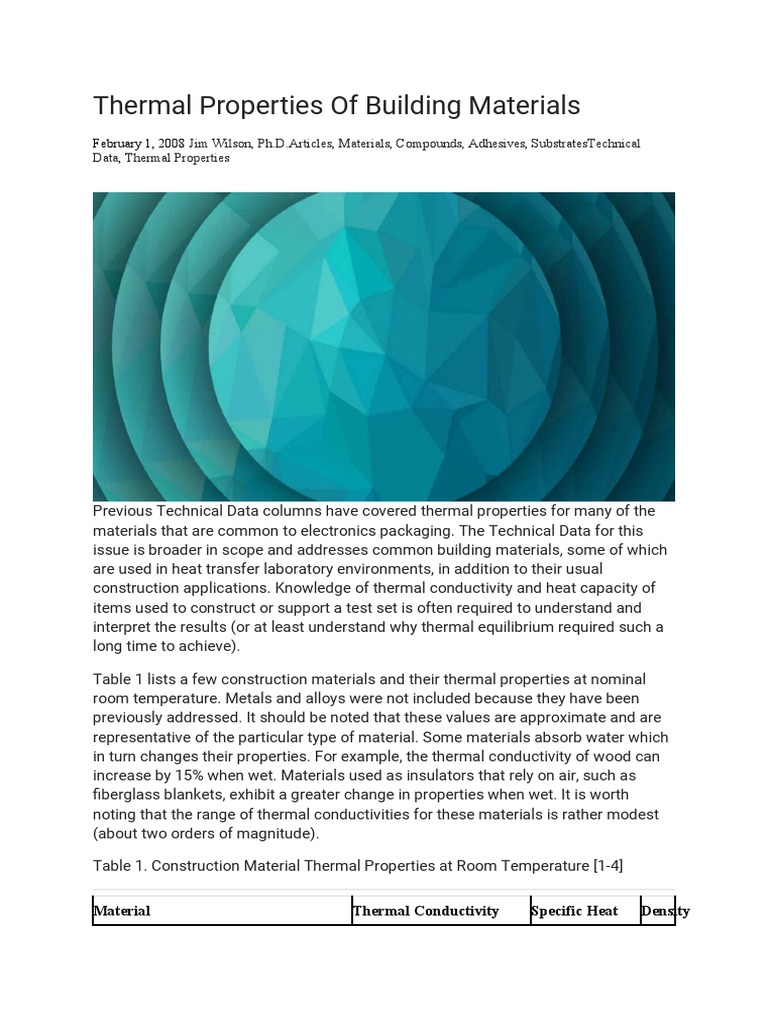 Thermal Properties of Building Materials | PDF | Thermal Conductivity ...
