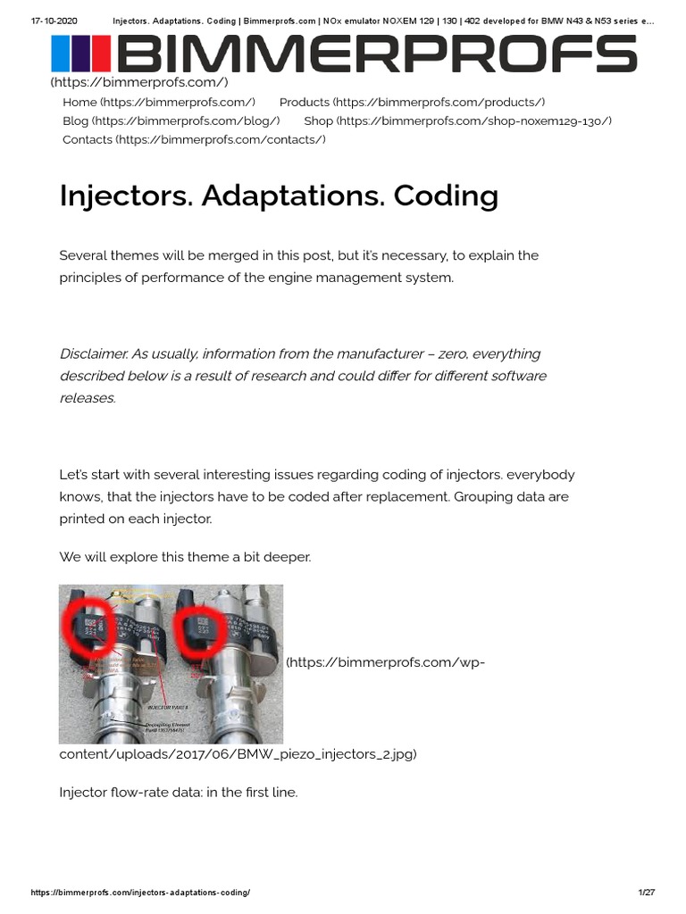 Injectors. Adaptations. Coding - Bimmerprofs - Com - NOx Emulator NOXEM ...
