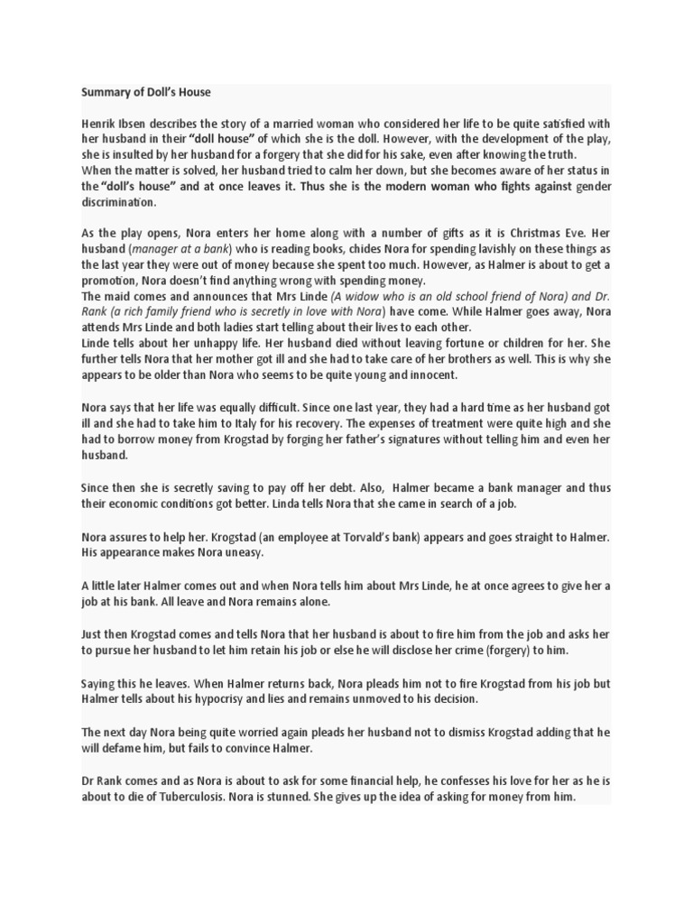 Summary of Doll's House PDF A Doll's House