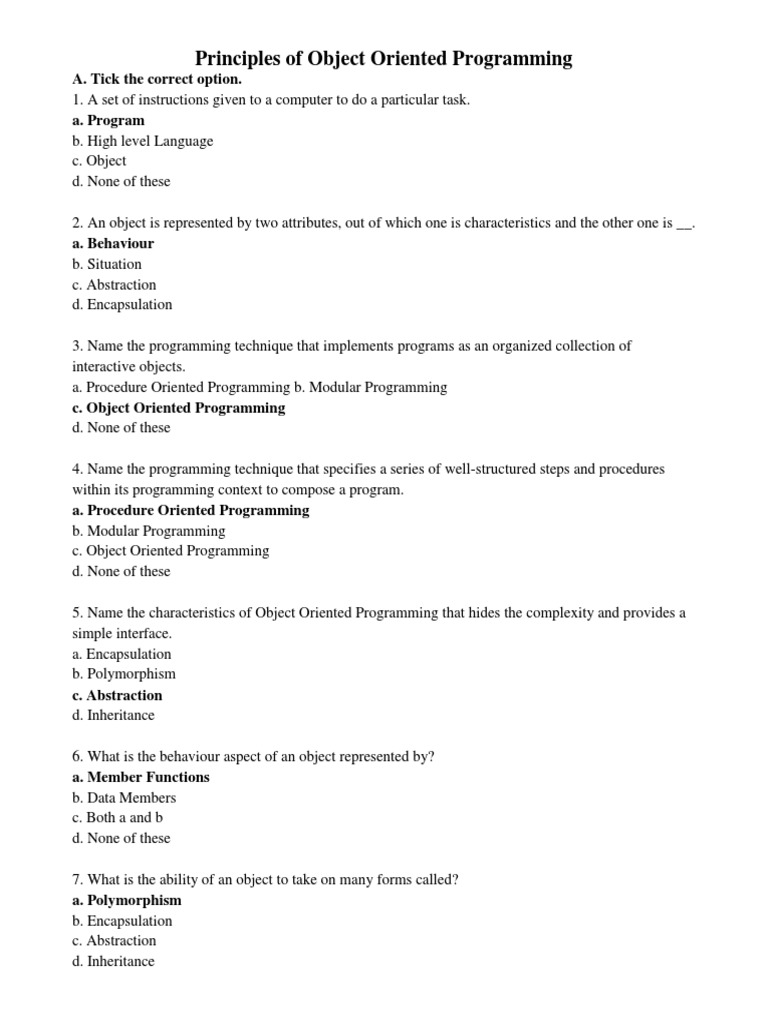 Principles of Object Oriented Programming Solution | PDF | Object ...