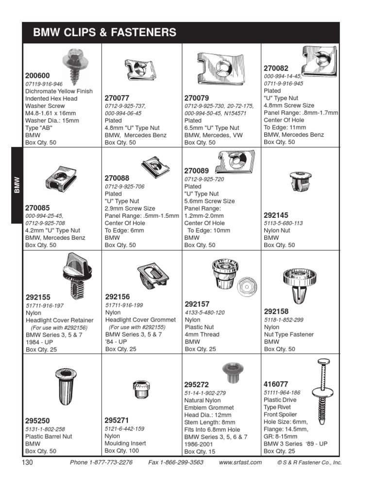 BMW Clips Fasteners PDF Rivet Screw