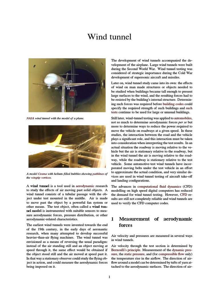 Wind Tunnel: 1 Measurement of Aerodynamic Forces | PDF | Wind Tunnel ...
