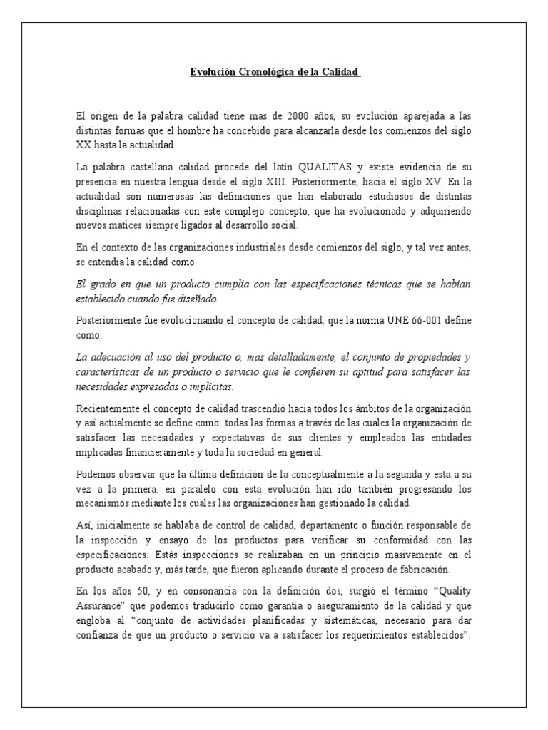 Evolución de la Calidad a lo Largo del Tiempo | PDF | Evolución ...