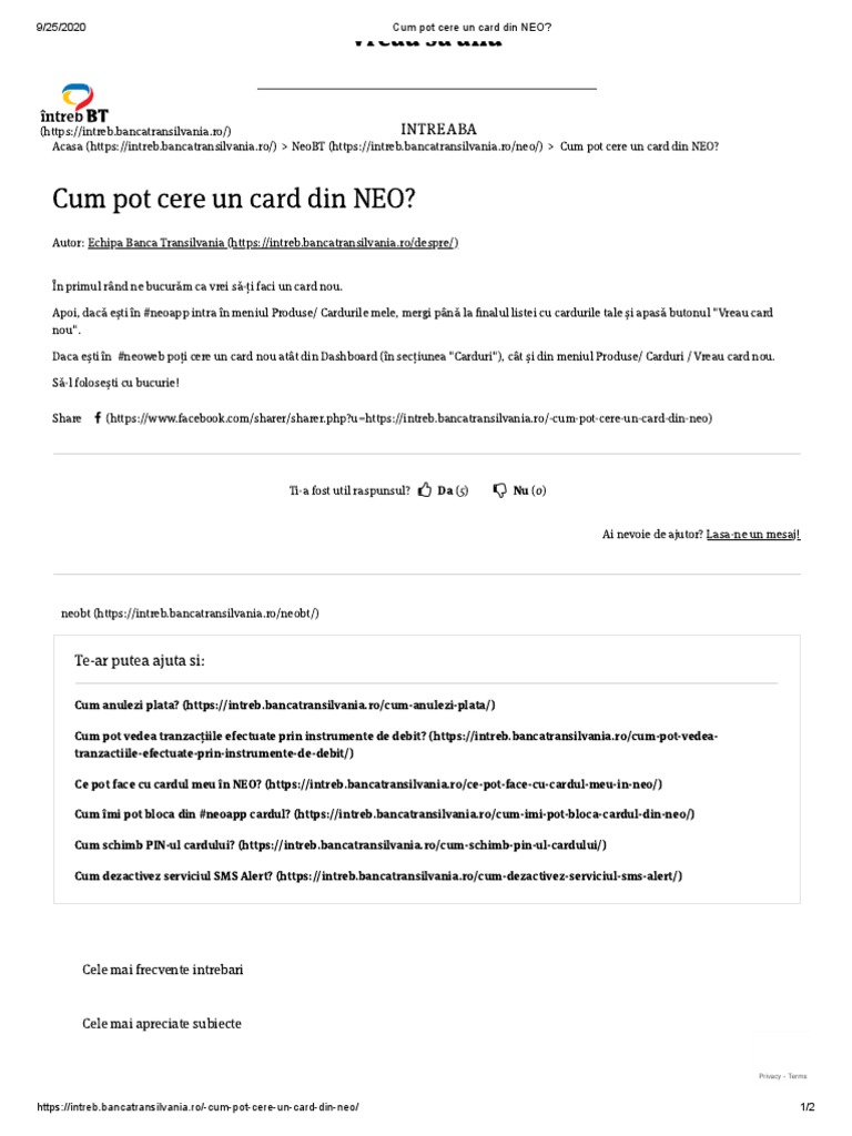 Cum Pot Cere Un Card Din Neo