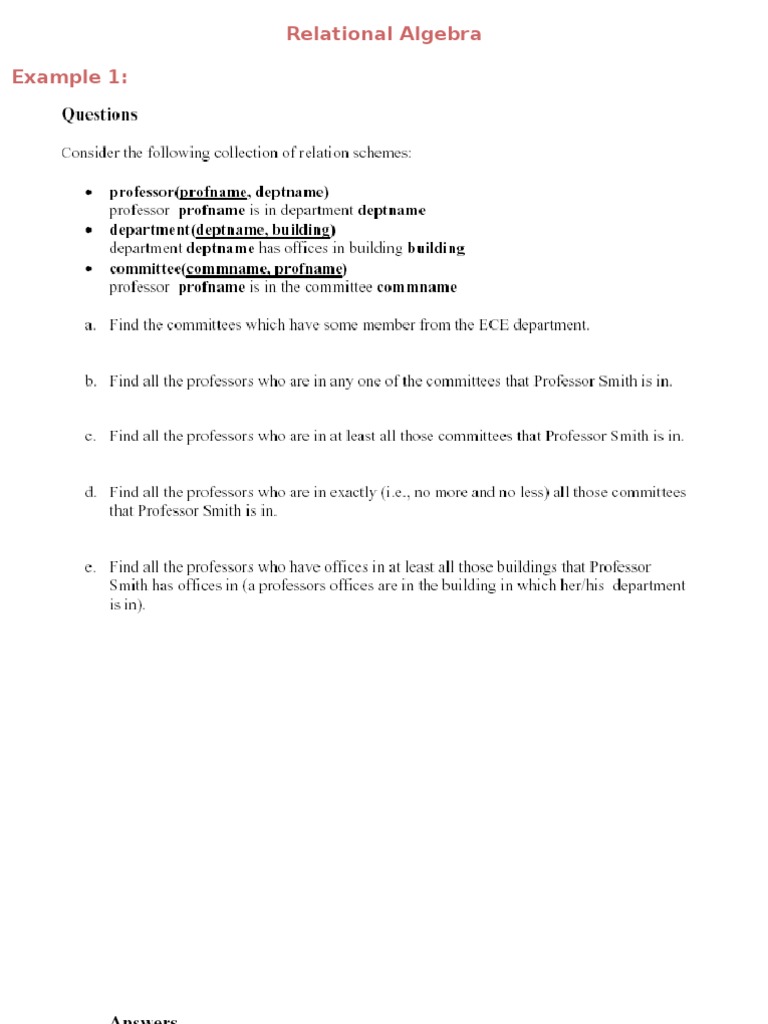 Relational Algebra Example 1 | PDF | Data Model | Scientific Modeling