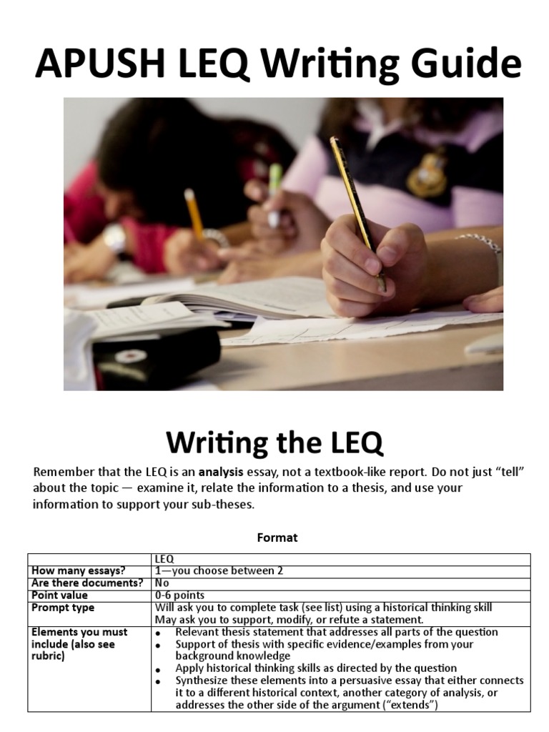 APUSH LEQ Writing Guide PDF Question Essays