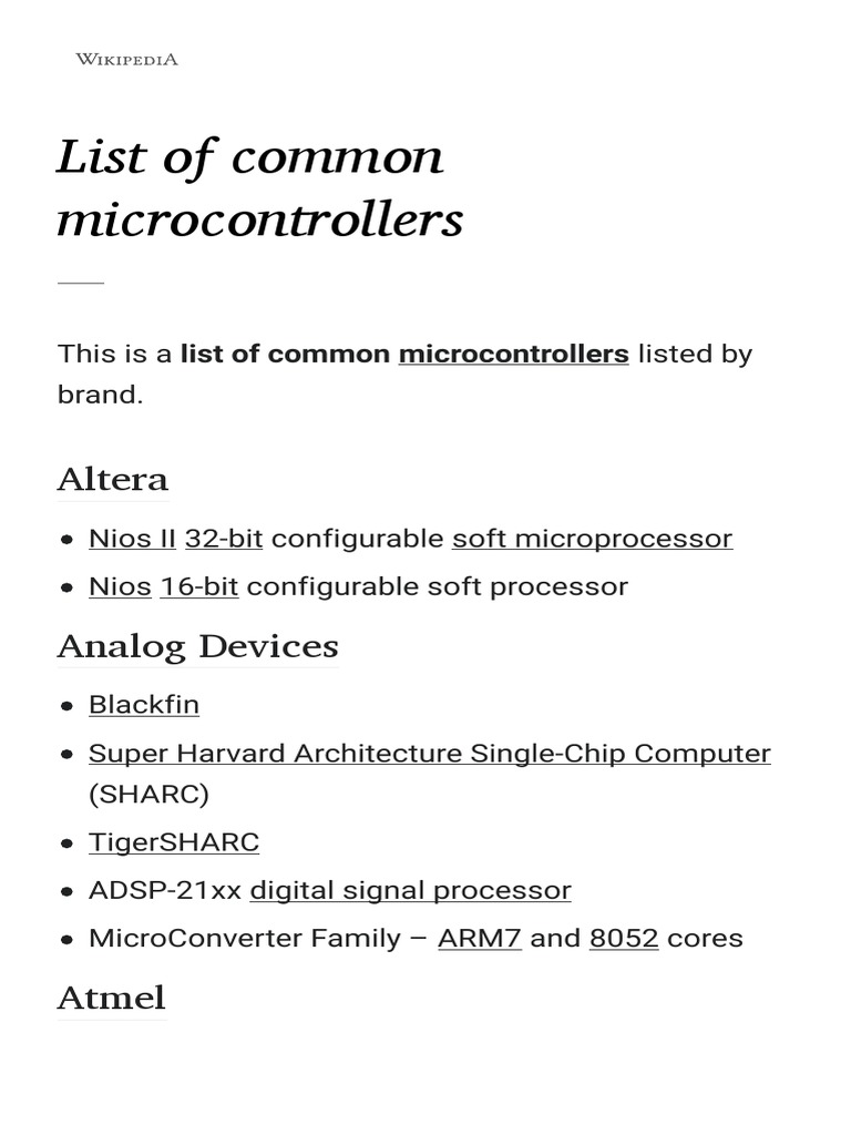List of Common Microcontrollers: Altera | PDF | Microcontroller | Arm ...