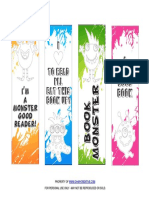 Monster Printable Bookmark BW PDF