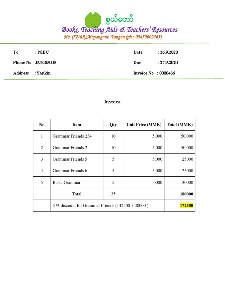 Invoice for Teaching Resources Purchase | PDF