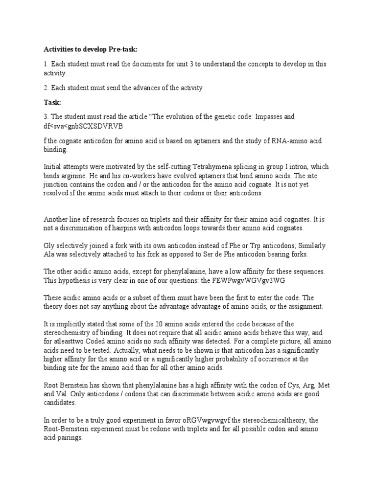 Activities To Develop Pre-Task | PDF | Genetic Code | Amino Acid