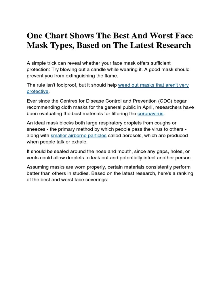 Facemask Material Research Findings | PDF | Public Health | Medical ...