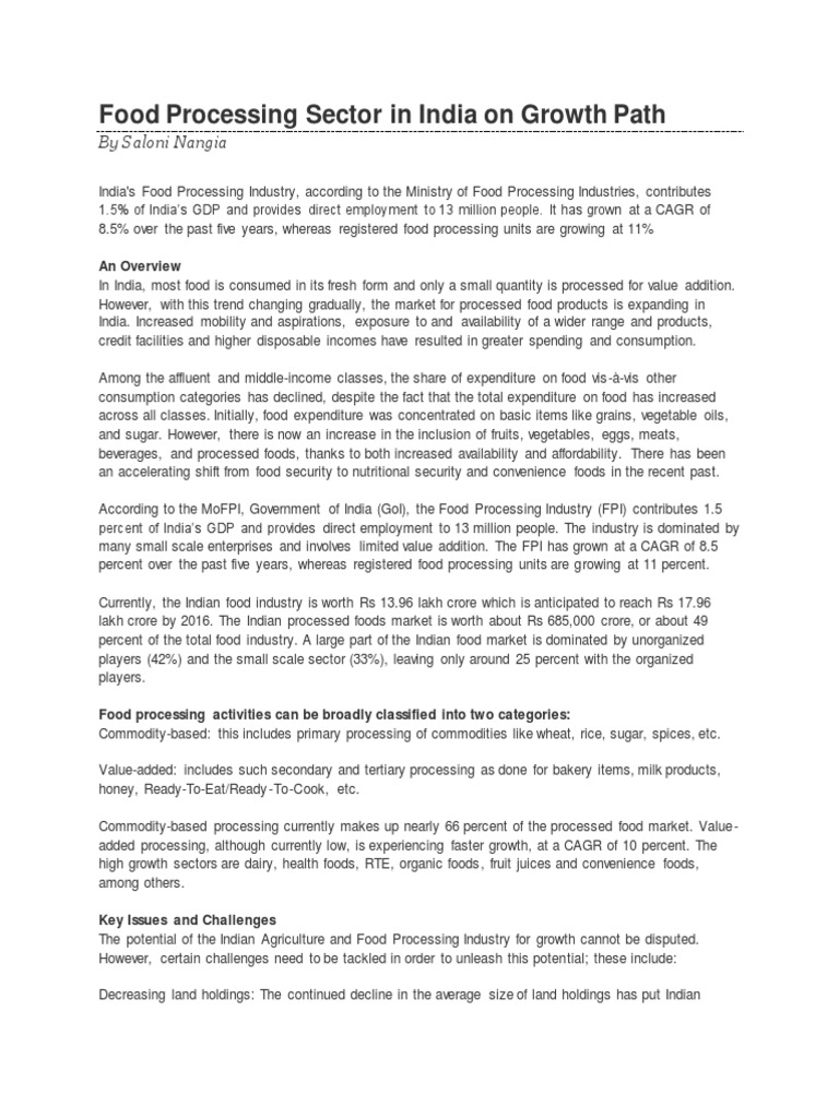 Food Processing Sector in India On Growth Path by Saloni Nangia PDF