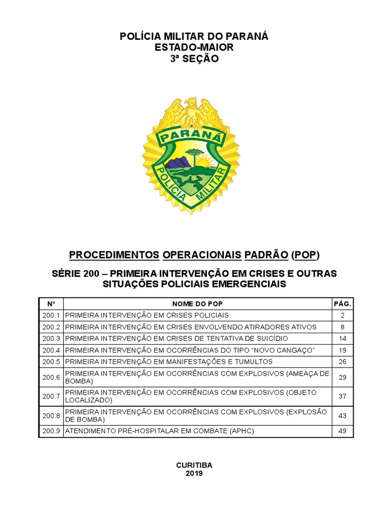 Pop - Procedimentos Operacionais Padrao - PMPR - Serie 200 | PDF | Polícia  | Suicídio