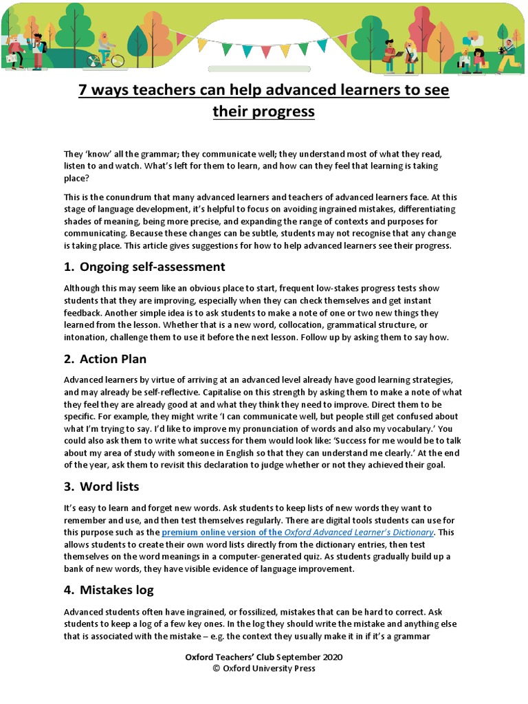 7 Ways Teachers Can Help Advanced Learners To See Their Progress | PDF ...