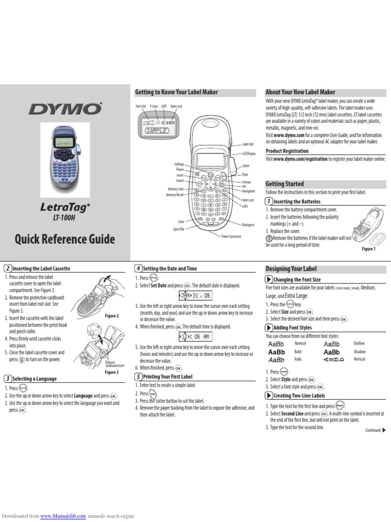 Dymo Letratag LT100H Instruction Manual (English) PDF