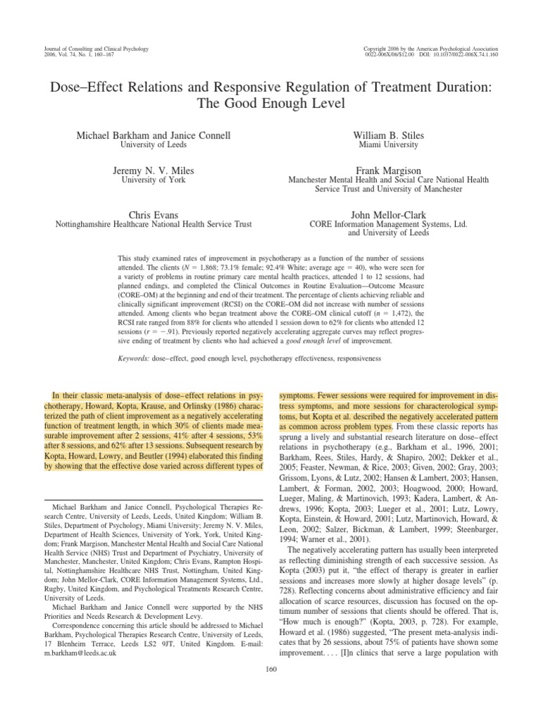 Barkham Et Al 2006 DoseEffect PDF Reference Range Psychotherapy