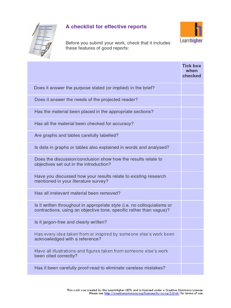 Reports Checklist PDF PDF