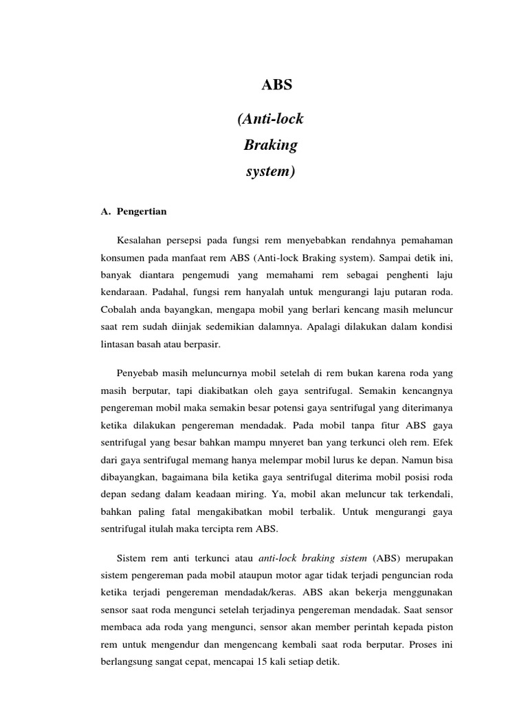 Fungsi dan Cara Kerja Rem ABS | PDF | Teknologi & Rekayasa