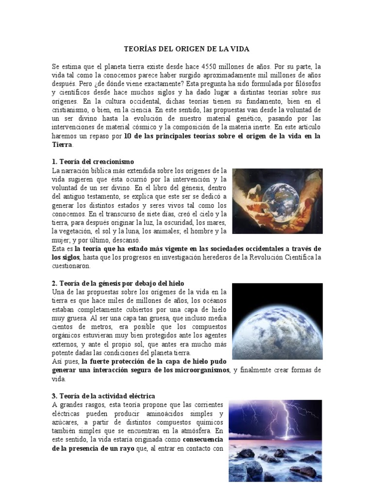 Teorías Del Origen de La Vida | PDF | Abiogénesis | Vida