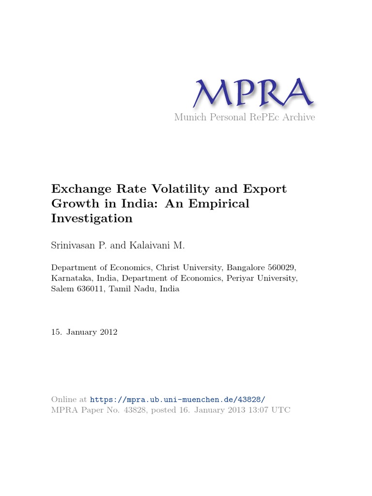 Exchange Rate Volatility and Export Growth in India: An Empirical ...