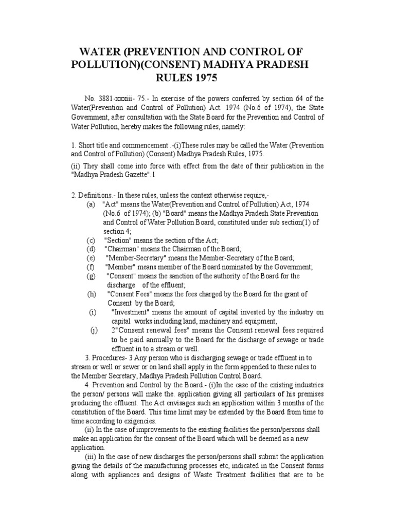 Water (Prevention and Control of Pollution) (Consent) Madhya Pradesh ...