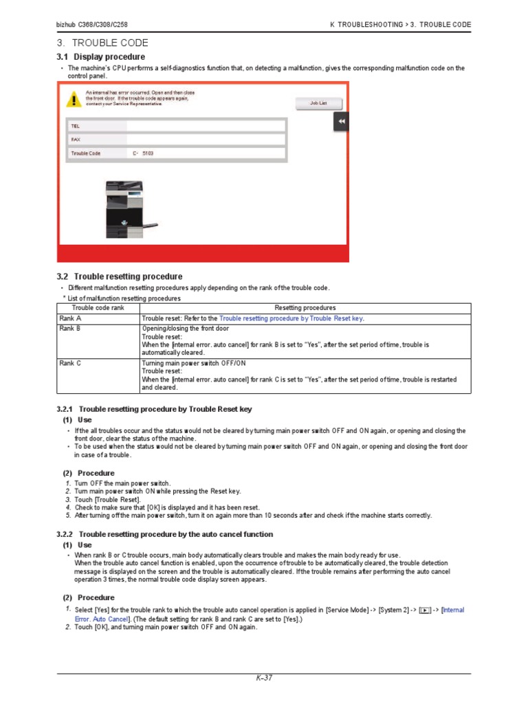 Bizhub C258 Codes CXXXX PDF | PDF