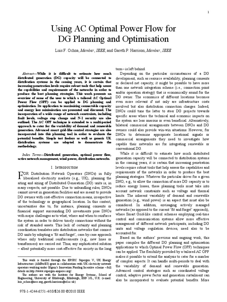 Using AC Optimal Power Flow For DG Planning and Optimisation | PDF ...