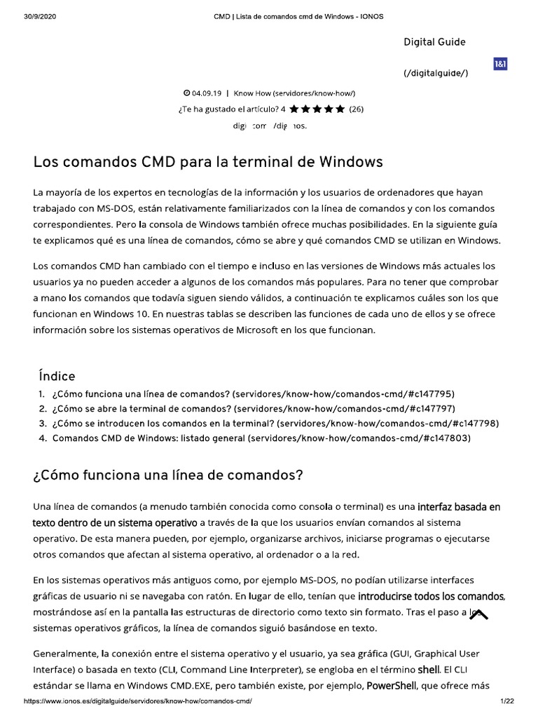 CMD - Lista de Comandos CMD de Windows - IONOS | PDF