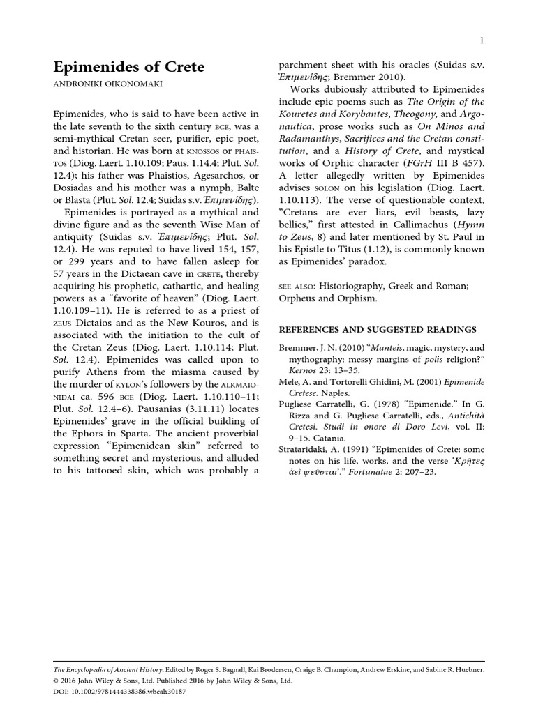 Oikonomaki - Epimenides of Crete | PDF | Ancient Greek Literature ...