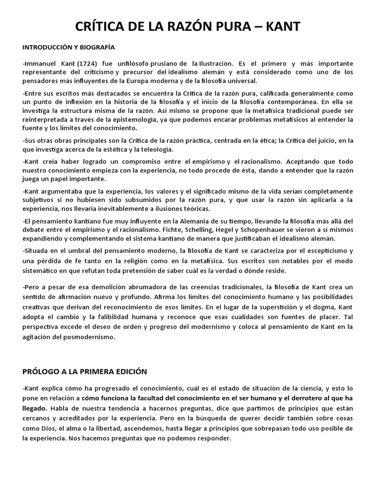 Crítica de la razón pura de Kant | PDF | Immanuel Kant | A priori y a ...