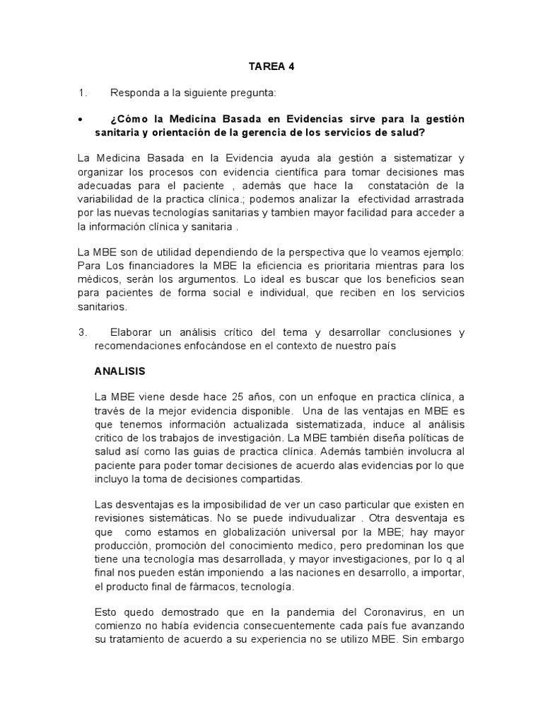 Tarea 4 | PDF | Evidencia basada en medicina | Ciencias de la Salud