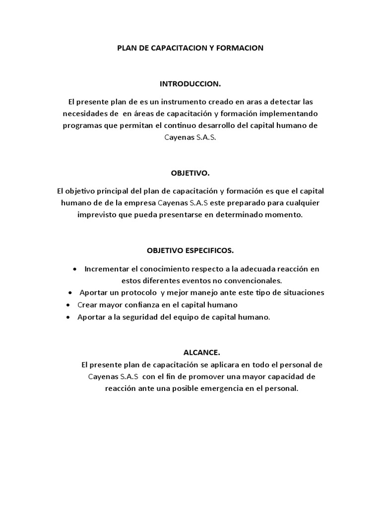 Plan de Capacitacion y Formacion | PDF | Crecimiento personal y ...