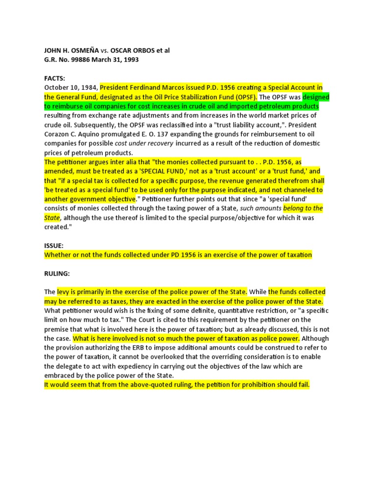 JOHN H. OSMEÑA vs. OSCAR ORBOS Et Al PDF Taxes Petroleum