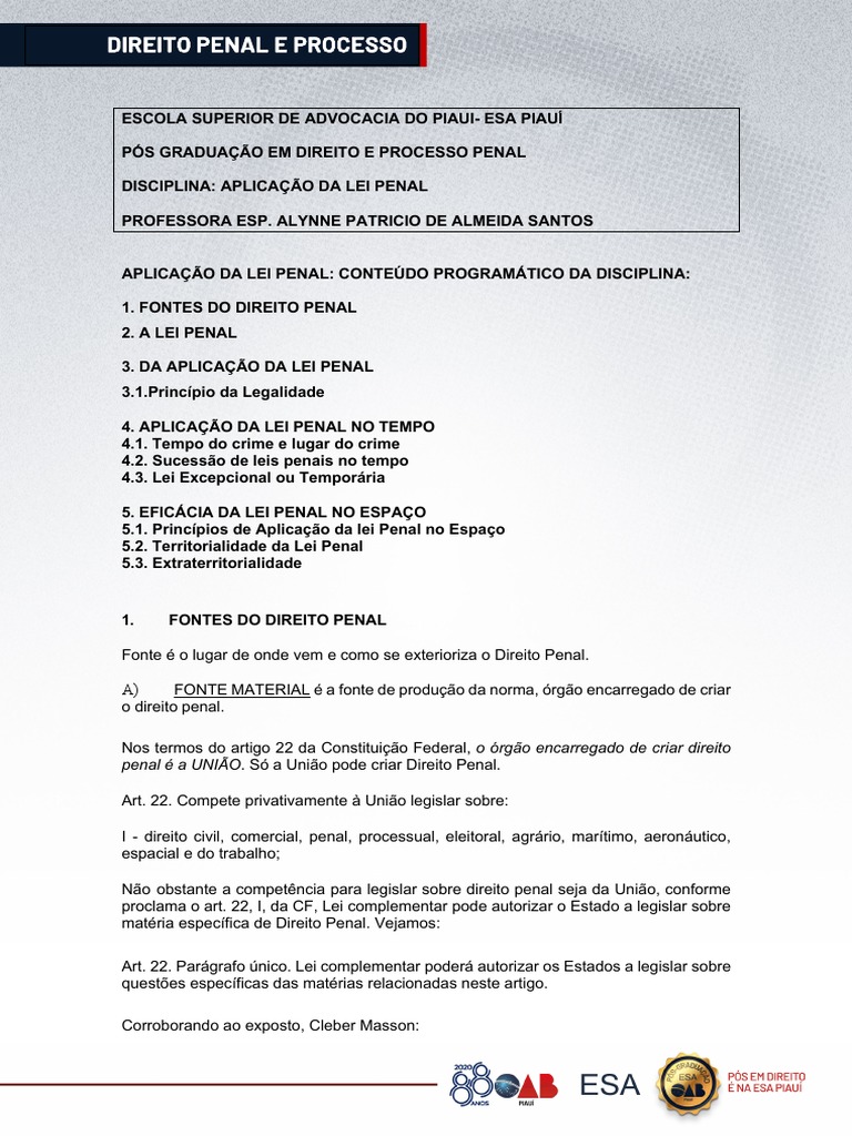 Aplicação da Lei Penal no Brasil | PDF | Direito Penal | Crime e Violência