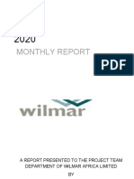 Monthly Report: A Report Presented To The Project Team Department of Wilmar Africa Limited BY