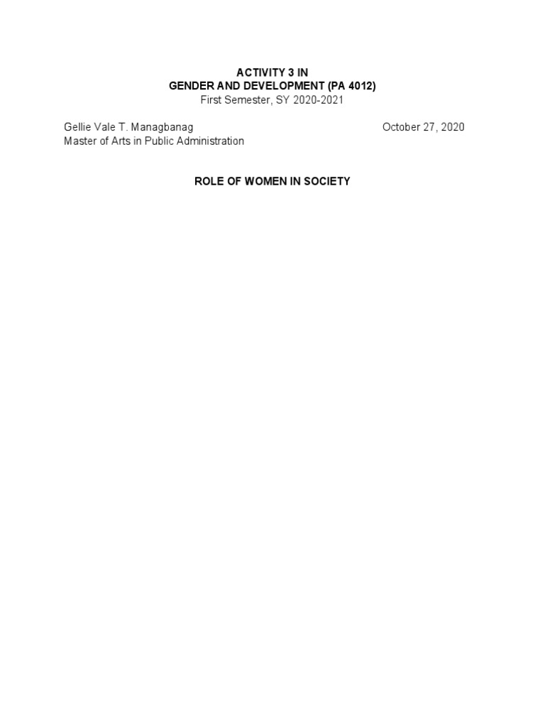 Acitivty 3 Role of Women in Society | PDF