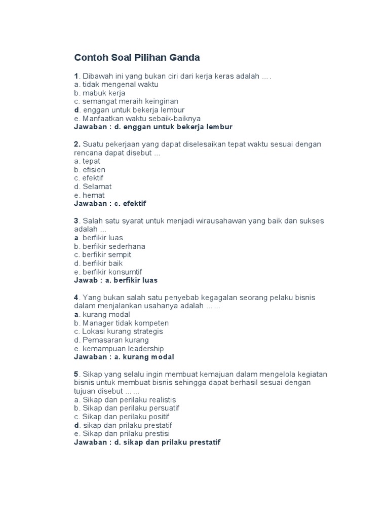 Contoh Soal Pilihan Ganda Pdf