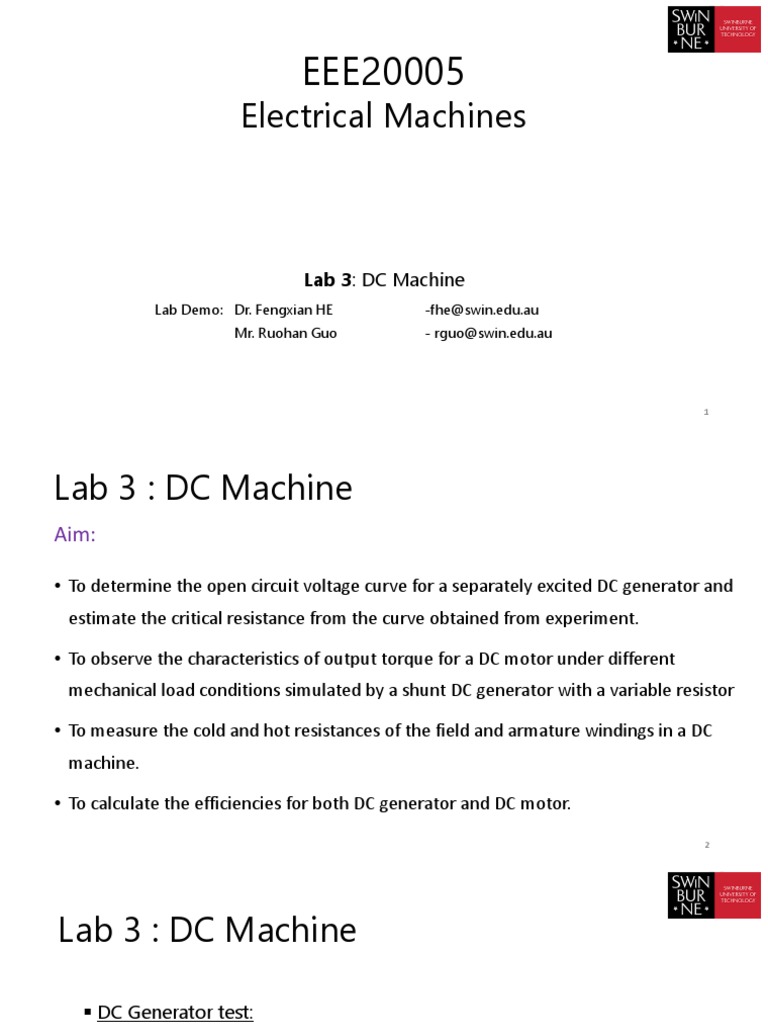 DC Machine Lab: Generator & Motor Tests | PDF | Electric Motor ...