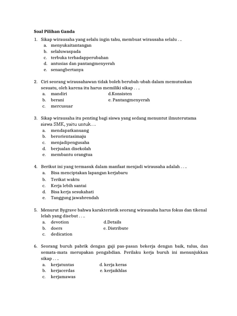 Soal Pilihan Ganda Pdf